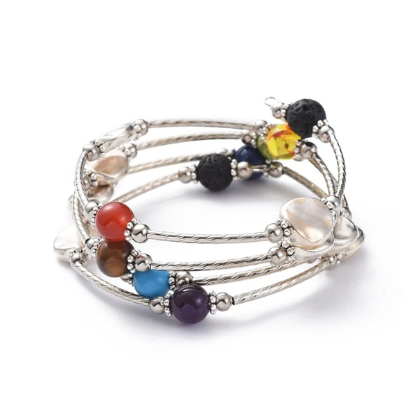 Mixed Gemstone Four Loops Wrap Bracelets, - Picture 1 of 5